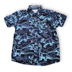 Blue/Teal Dinosaur Button-Down Shirt, Kid's 4-5